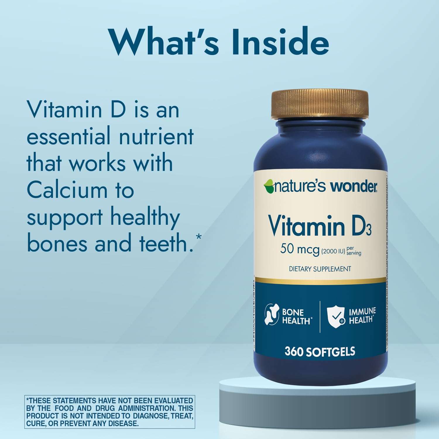 Nature's Wonder Vitamin D3 2000 IU (50mcg), Gluten-Free, 360 Softgels | Potent Bone Health, Immune Function & Calcium Absorption Support for Women & Men, Year Round Daily Wellness, 360 Day Supply