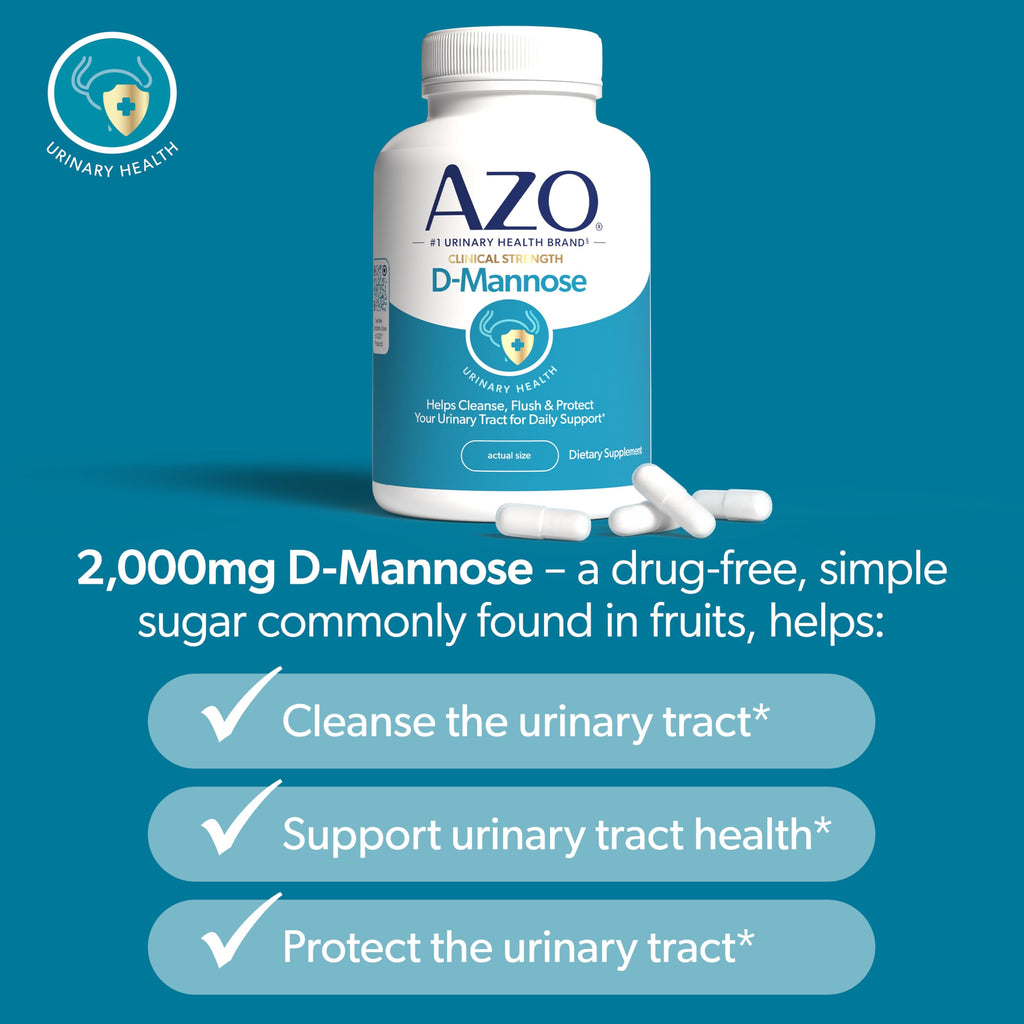 AZO D-Mannose Supplement for Women & Men, Clinical Strength, 120 Capsules | D-Mannose Pills, Urinary Tract Health, Cleanse Flush & Protect* Daily Support, 2000mg per serving, Clinically Studied Amount