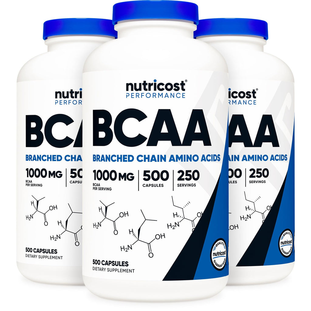 Nutricost BCAA 1000mg, 500 Capsules, 2:1:1 Branched Chain Amino Acids | 250 Servings, 500mg L-Leucine, 250mg L-Isoleucine, 250mg L-Valine