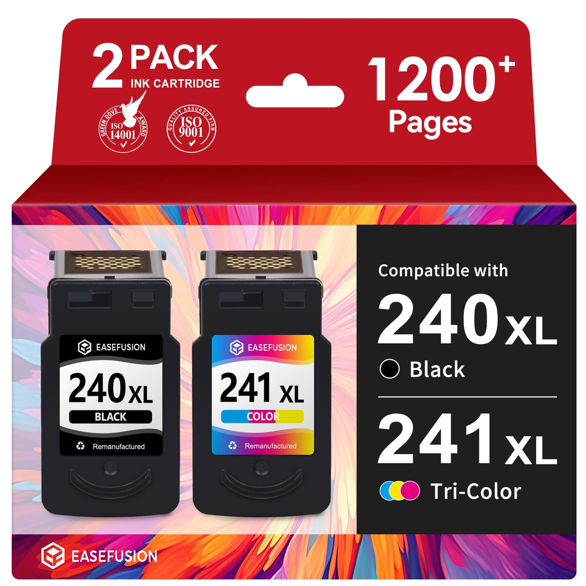 EaseFusion 240XL 241XL Combo Pack Replacement for Canon Printer Ink 240 241