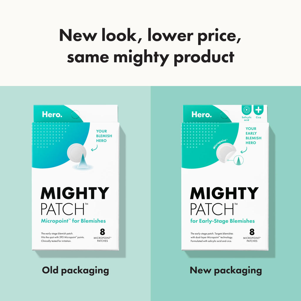 Mighty Patch Hero Cosmetics Micropoint Acne Pimple Patches, 8 Ct | For Early Stage Zits & Hidden Blemishes; Hydrocolloid with Salicylic Acid, Niacinamide, Cica; 395 Micropoints; Acne Stickers