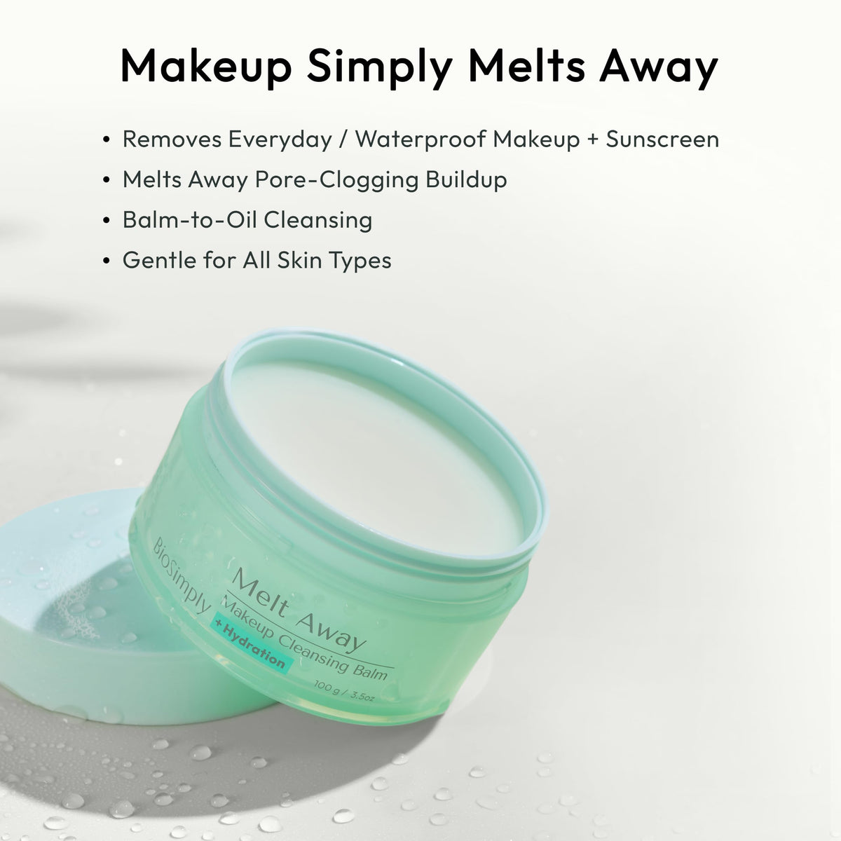 BioSimply Cleansing Balm Makeup Remover, Melts Away Waterproof Makeup & Sunscreen, Hydrating Face Cleanser with Hyaluronic Acid & Ceramide NP, All Skin Types, Cruelty-Free, 3.5 oz / 100 g