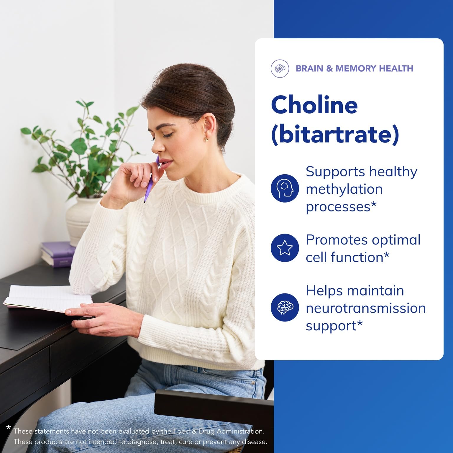 Pure Encapsulations Choline (Bitartrate), 100 Capsules | 275 mg Choline (Bitartrate), Supports Methylation, Brain Health and Cell Function*, Highly Bioavailable, Vegan and Non-GMO