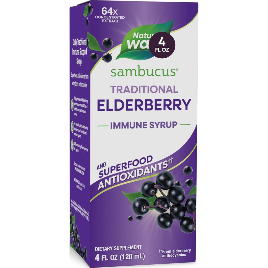 Nature's Way Sambucus Traditional Elderberry Immune Support* Syrup, 4 fl oz | Traditional Immune Support* with Highly Concentrated Black Elderberry Extract & Superfood Antioxidants, Adults & Kids 7+