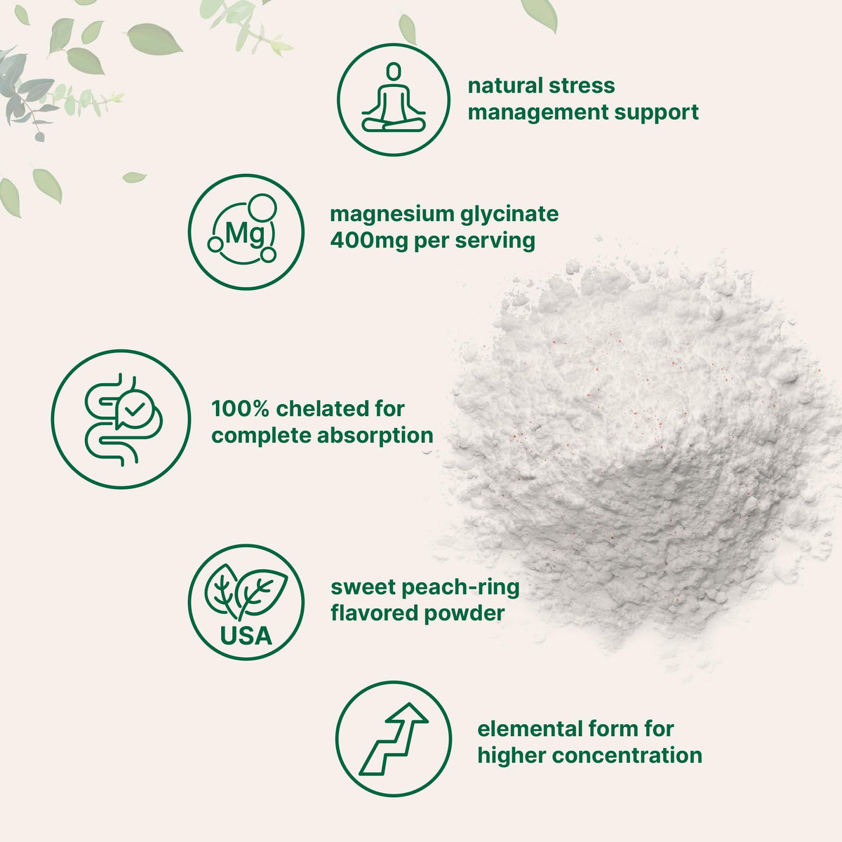 Magnesium Glycinate Powder, 12oz (56 Servings) | Sweet Peach Ring Flavored | Sleep, Muscle, Heart & Nerve Health Support* | Chelated Magnesium Supplement | Non-GMO, Vegan, Sugar Free