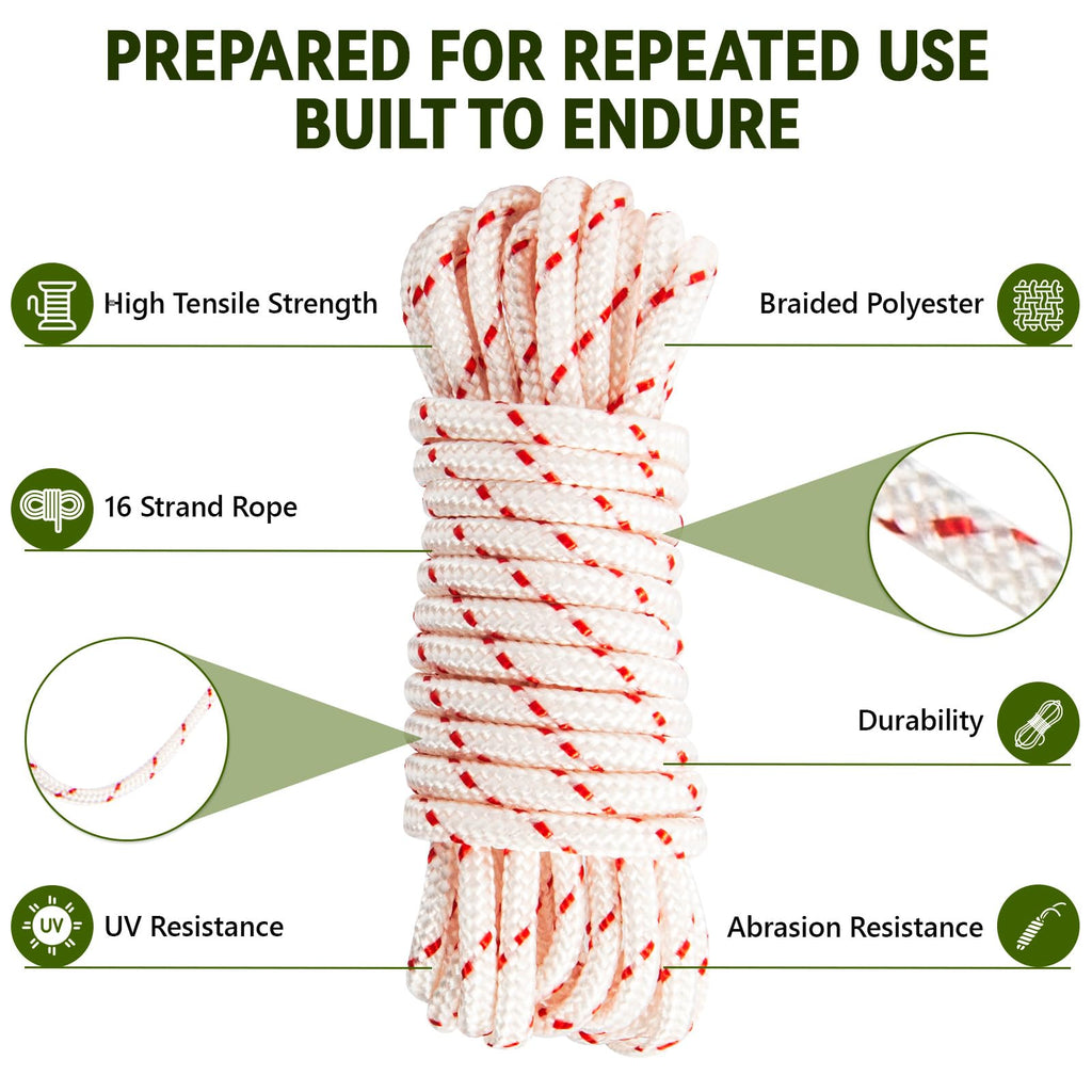 3 Pack, 10 ft x 9/64" (3.5mm) Pull Cord Rope with Handle