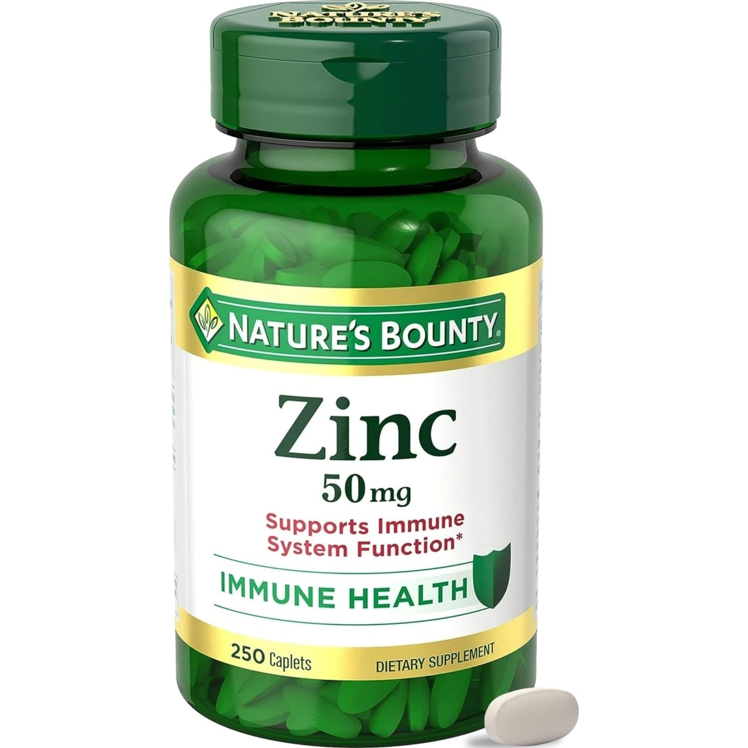 Nature’s Bounty Zinc 50mg, Immune Support & Antioxidant Supplement, Promotes Skin Health, 1 Caplet Per Day, Gluten Free, 250 Vegetarian Caplets