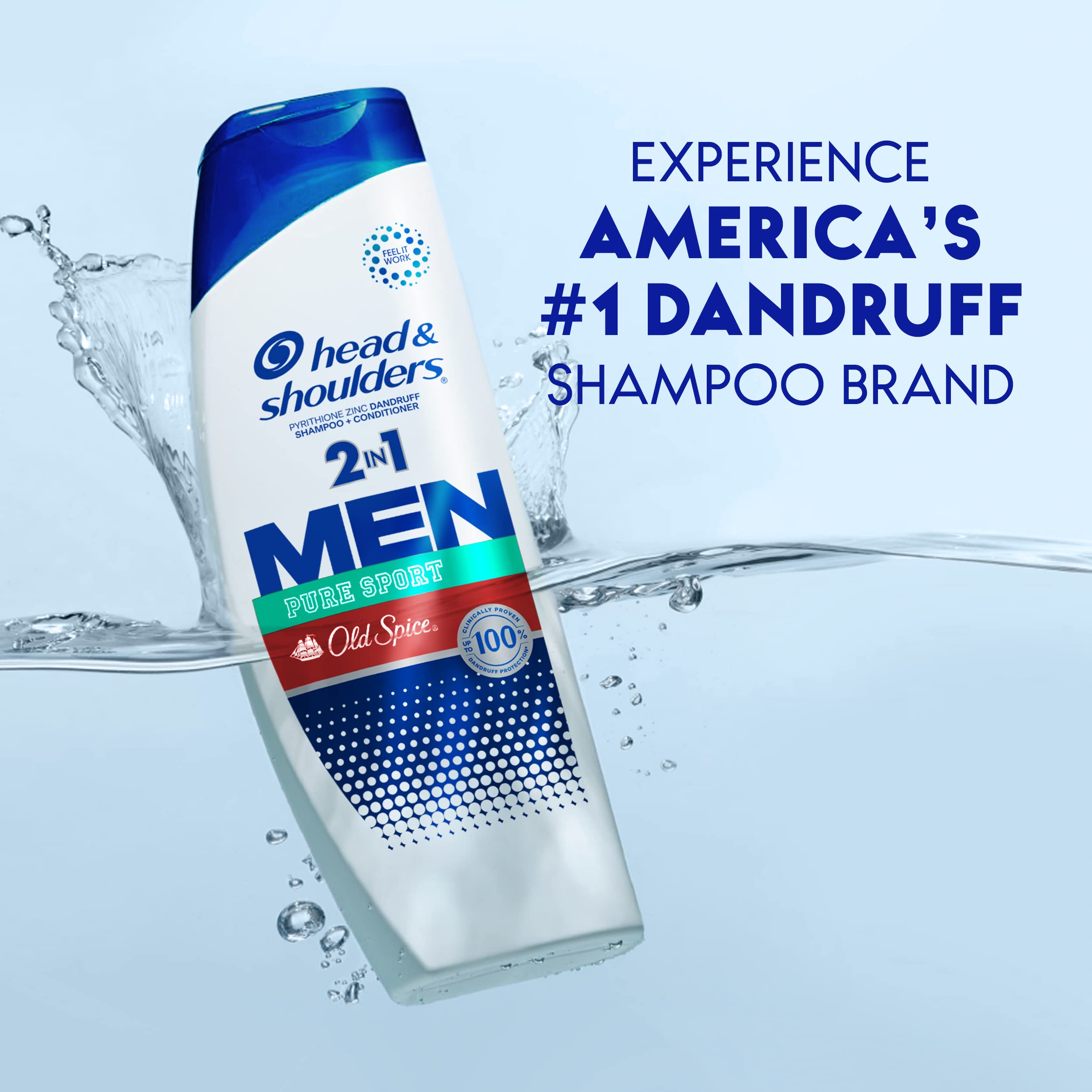 Head & Shoulders Old Spice Pure Sport 2-in-1 Anti-Dandruff Shampoo and Conditioner Twin Pack, 72-Hour Protection, 31.4 fl oz Each