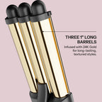 Hot Tools Pro Artist 24K Gold Digital 3 Barrel Hair Waver | Long Lasting Defined Waves (Jumbo Size)