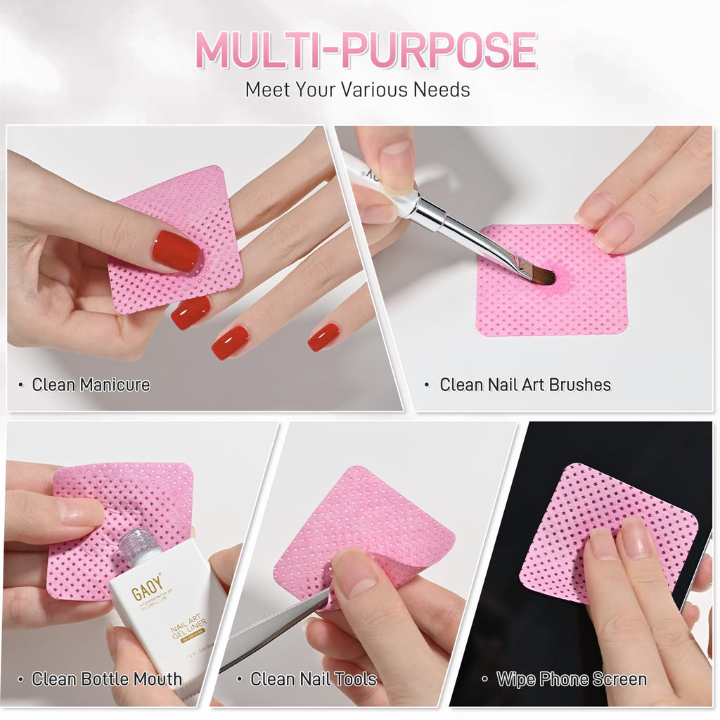 GAOY Lint Free Nail Wipes, 400 Pcs Nail Polish Remover Pads, Non-Woven Cotton Pads Gel Cleaning Wipes, Manicure Supplies for Professional Salon and DIY Art