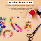 300pcs Silicone Beads for Keychain Making Kit 60 Colors Focal Rubber Round Mixed Color Silicone Beads Bulk for Pens, DIY Keychain,Necklace Bracelet Making Kit, Jewelry,Art Crafts