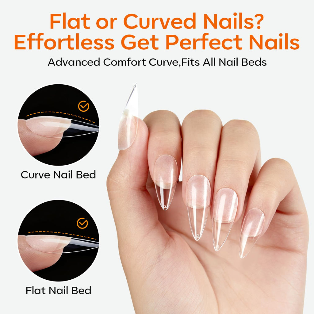 Modelones offers 360pcs of short almond nail tips, suitable for flat or curved nail beds. Verified by CuratCart.