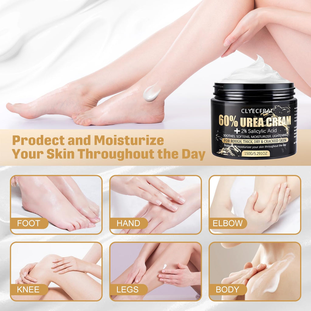 60% Urea Cream for Feet with 2% Salicylic Acid for Deep Hydration-150g | Urea Cream 60 Percent for Feet & Hands-Maximum Strength Moisturizer for Rough,Dry,Thick & Cracked Skin,Callus Remover