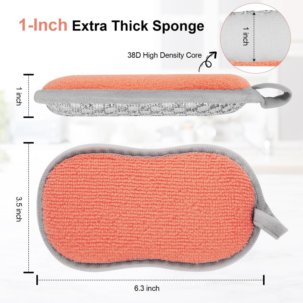 Kitchen Sponges for Washing Dishes, 1 Inch Thick Dual-Sided Dish Sponge