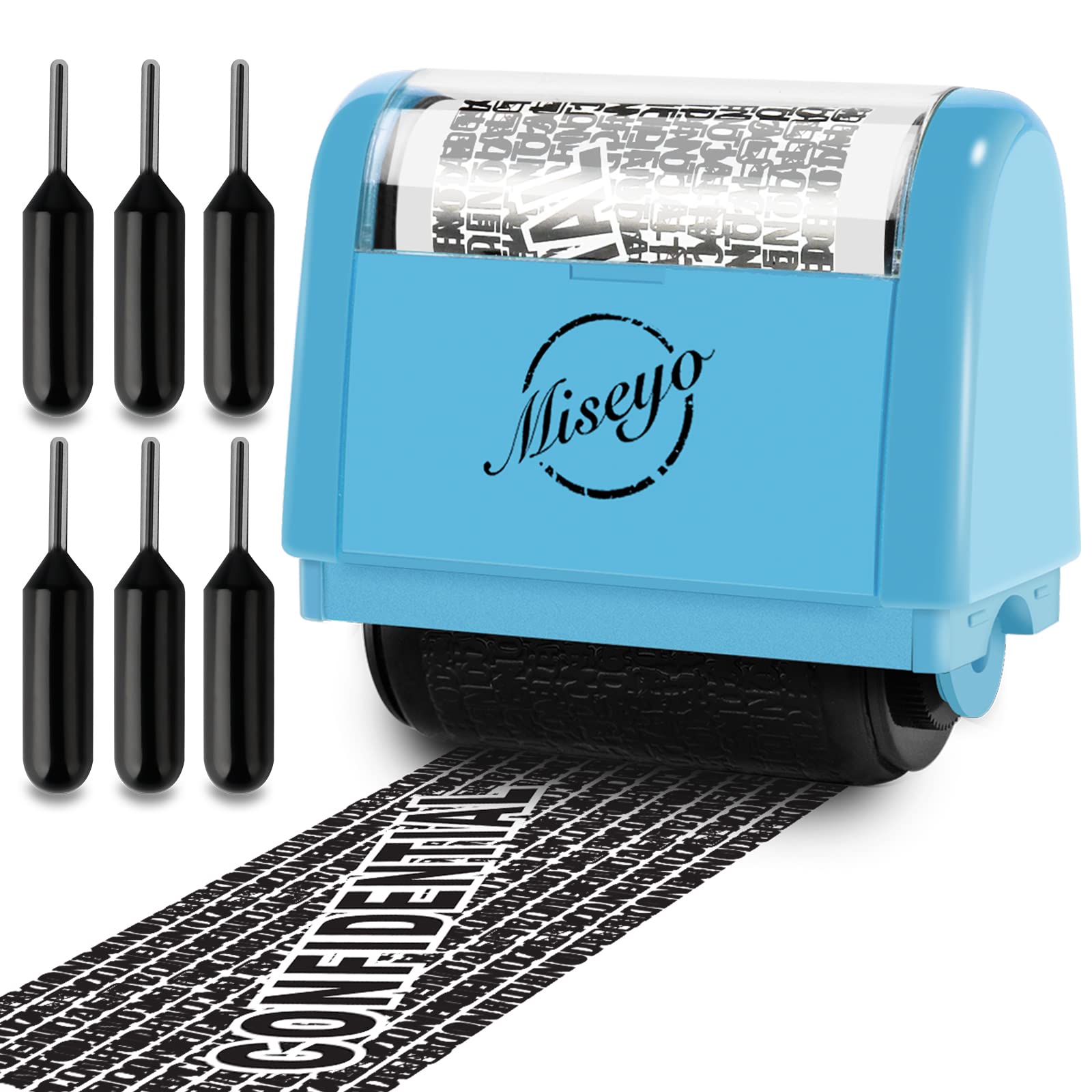 Buy now Miseyo Wide Identity Theft Protection Roller Stamp Set - Yellow (3 Refill Ink Included) Blue Stamp+6 Refills at indiglob india