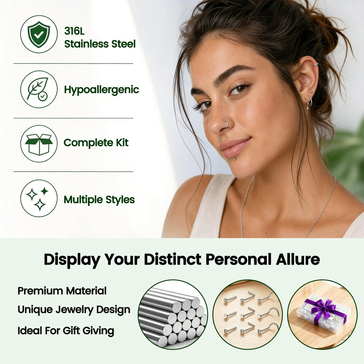 Body Piercing Kit with Piercing Jewelry, Complete 91PCS Set