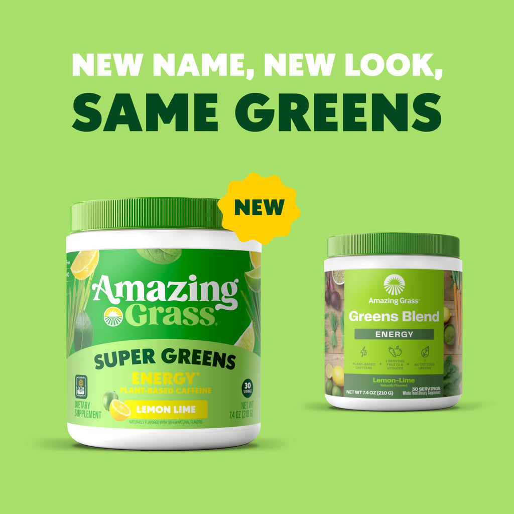 Amazing Grass Super Greens Powder Energy Lemon Lime, 30 Servings | Organic Energy Greens Powder with Plant-Based Caffeine, Yerba Mate & Green Tea Leaf for Sustained Energy & Focus