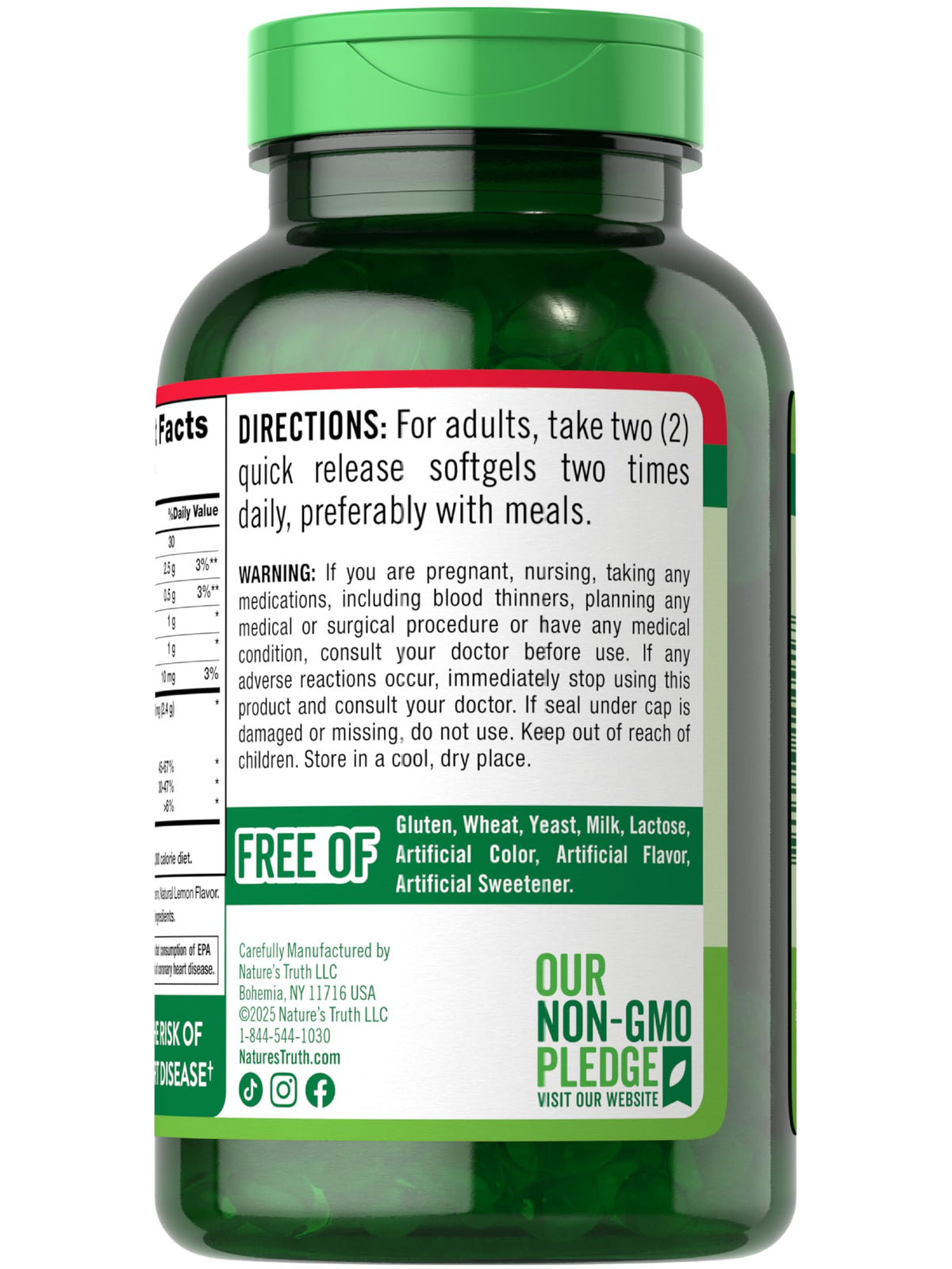 Nature's Truth Burpless Fish Oil 2400mg | 250 Softgels | 720 mg Omega 3