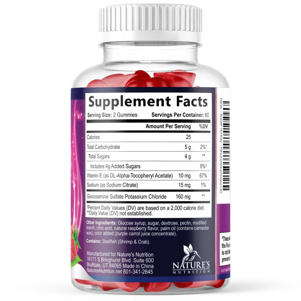 Joint Support Gummies - Glucosamine Plus Vitamin E Nature's Joint Support Supplement for Occasional Discomfort for Back, Knees & Hands - Cartilage & Joint Health & Flexibility Support - 120 Gummies