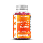 Vitamatic Magnesium Citrate Gummies, 600 mg, 60 Vegan Gummies | 600 mg Magneisum Citrate Per Serving with 70 mg of Elemental Mg, Natural Raspberry Flavor, Non-GMO, Gluten Free, Pectin Based