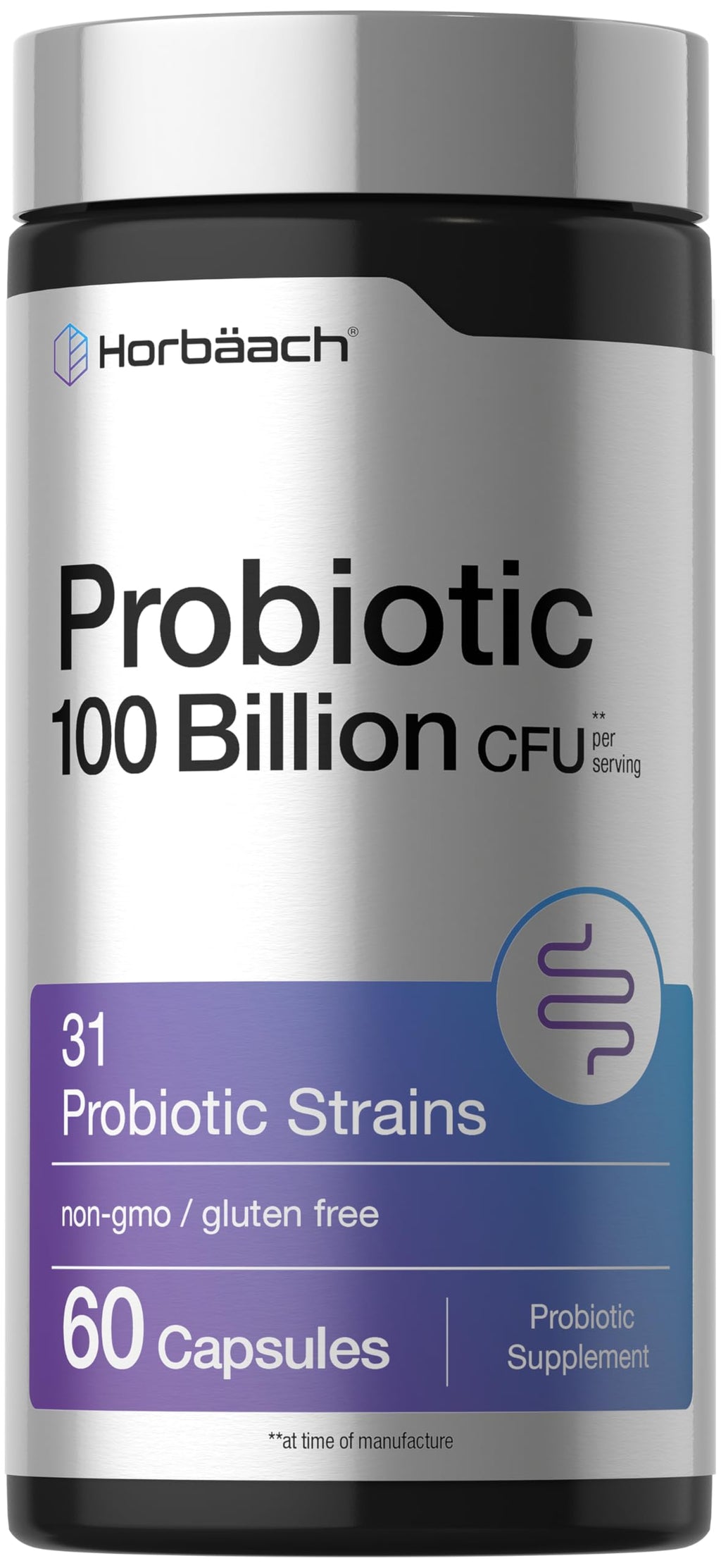 Horbäach Probiotic 100 Billion CFU | 60 Capsules | 31 Probiotic Strains