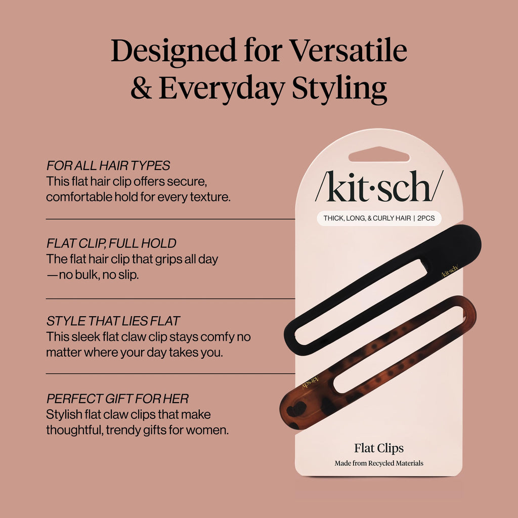 Buy now Kitsch Flat Hair Clips for Women - Strong Hold, No Slip Grip Flat Claw Clips | Sleek Curved Design For Comfortable Look | Hair Accessories For Girls | Ideal Gifts for Women - Black & Tortoise, 2pcs at indiglob india