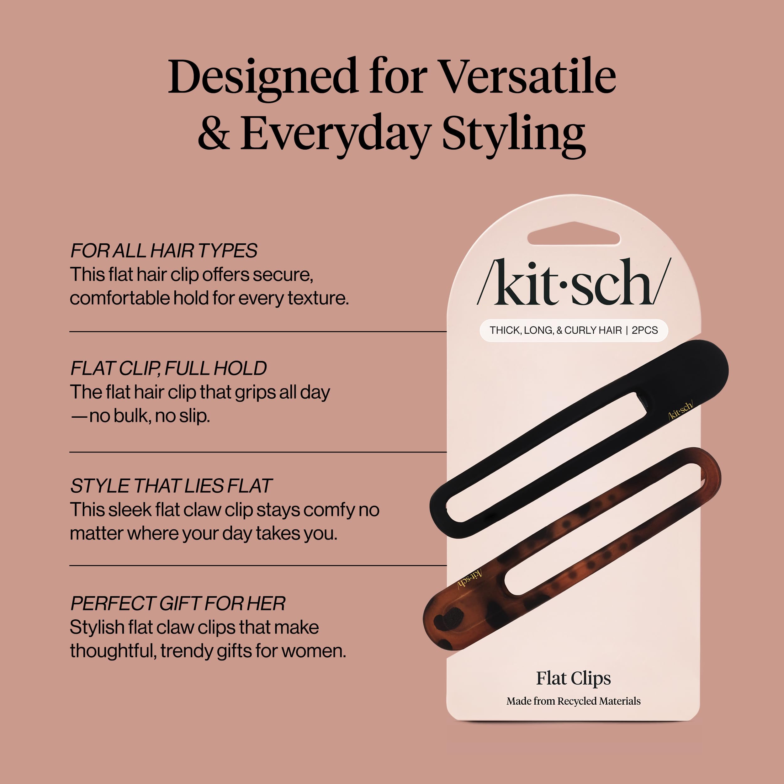 Buy now Kitsch Flat Hair Clips for Women - Strong Hold, No Slip Grip Flat Claw Clips | Sleek Curved Design For Comfortable Look | Hair Accessories For Girls | Ideal Gifts for Women - Black & Tortoise, 2pcs at indiglob india