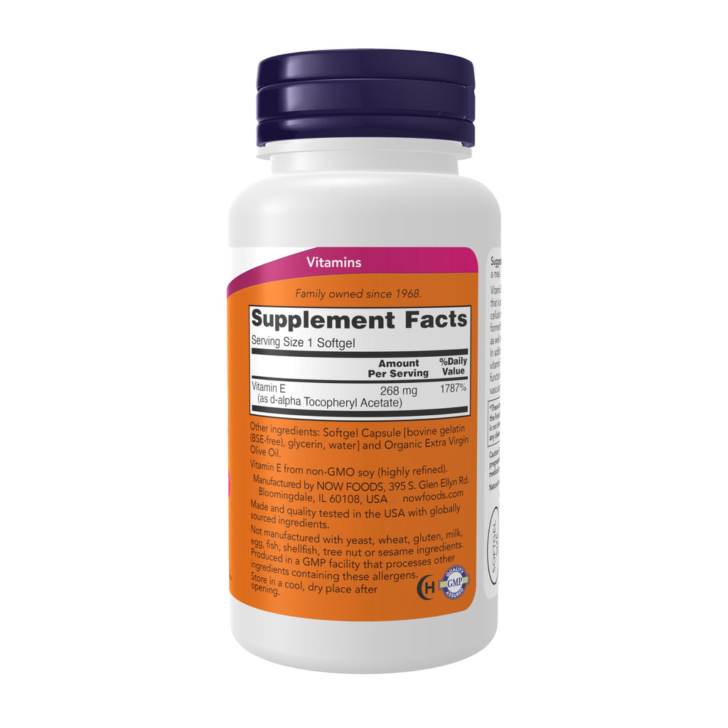NOW Supplements, Vitamin E-400 IU, D-Alpha Tocopheryl, Antioxidant Protection, Softgels, 100 Count (Pack of 1)