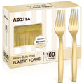 100 Pcs Gold Plastic Forks, Disposable Plastic Forks, Plastic Utensils for Parties, Weddings, Picnics, Big Event, Daily Use - BPA FREE