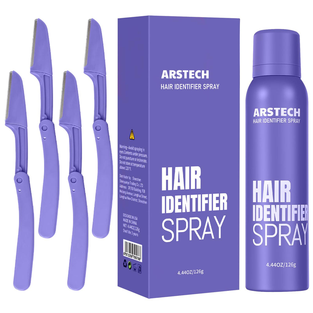 Hair Identifier Spray for Face Shaving Dermaplaning Tool Facial Razors | Skin Body Dermaplane Spray for Women with 4 Face Razor Face Shaver Facial Hair Removal Kit Dermaplane Razor for Women Face