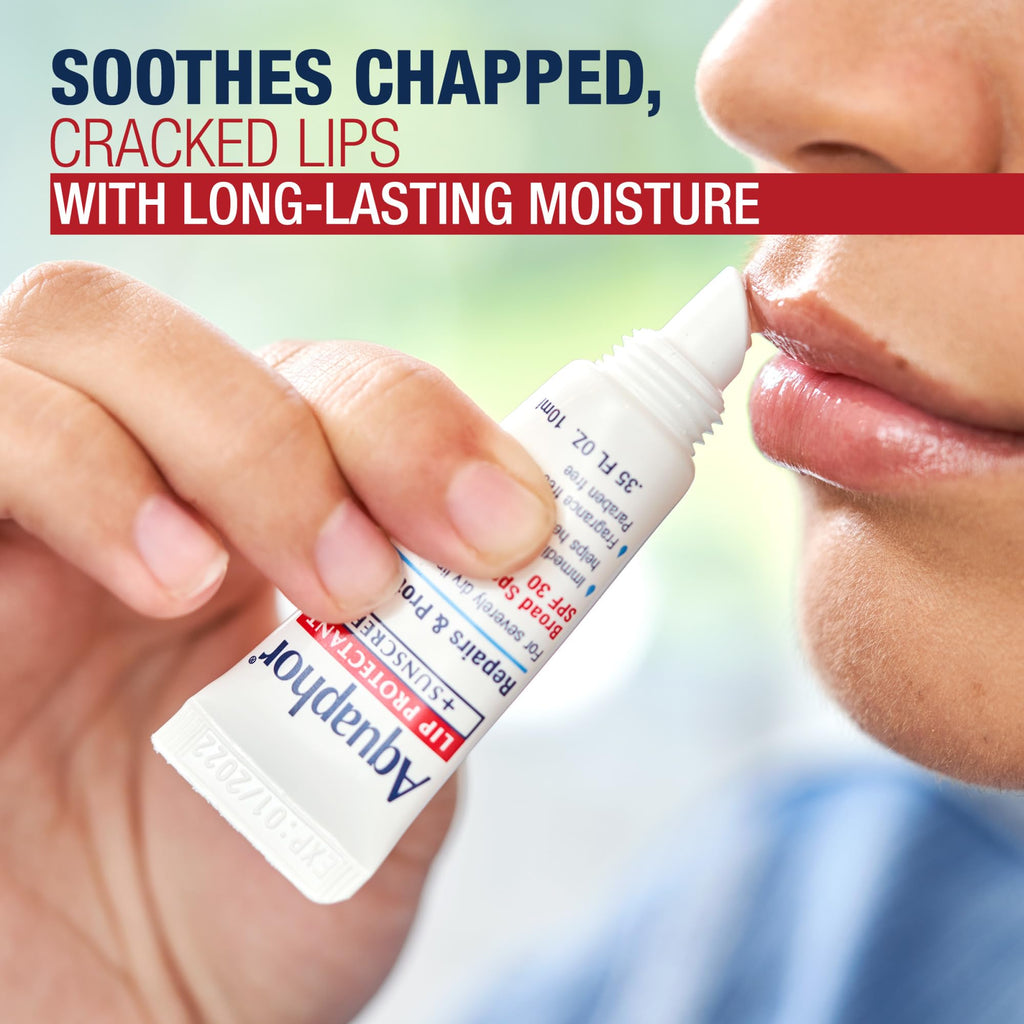 Aquaphor Lip Protectant and Sunscreen Ointment, SPF 30, 0.35 FL OZ | Lip Sunscreen Ointment with Shea Butter Repairs and Protects Dry Lips, Fragrance and Paraben Free