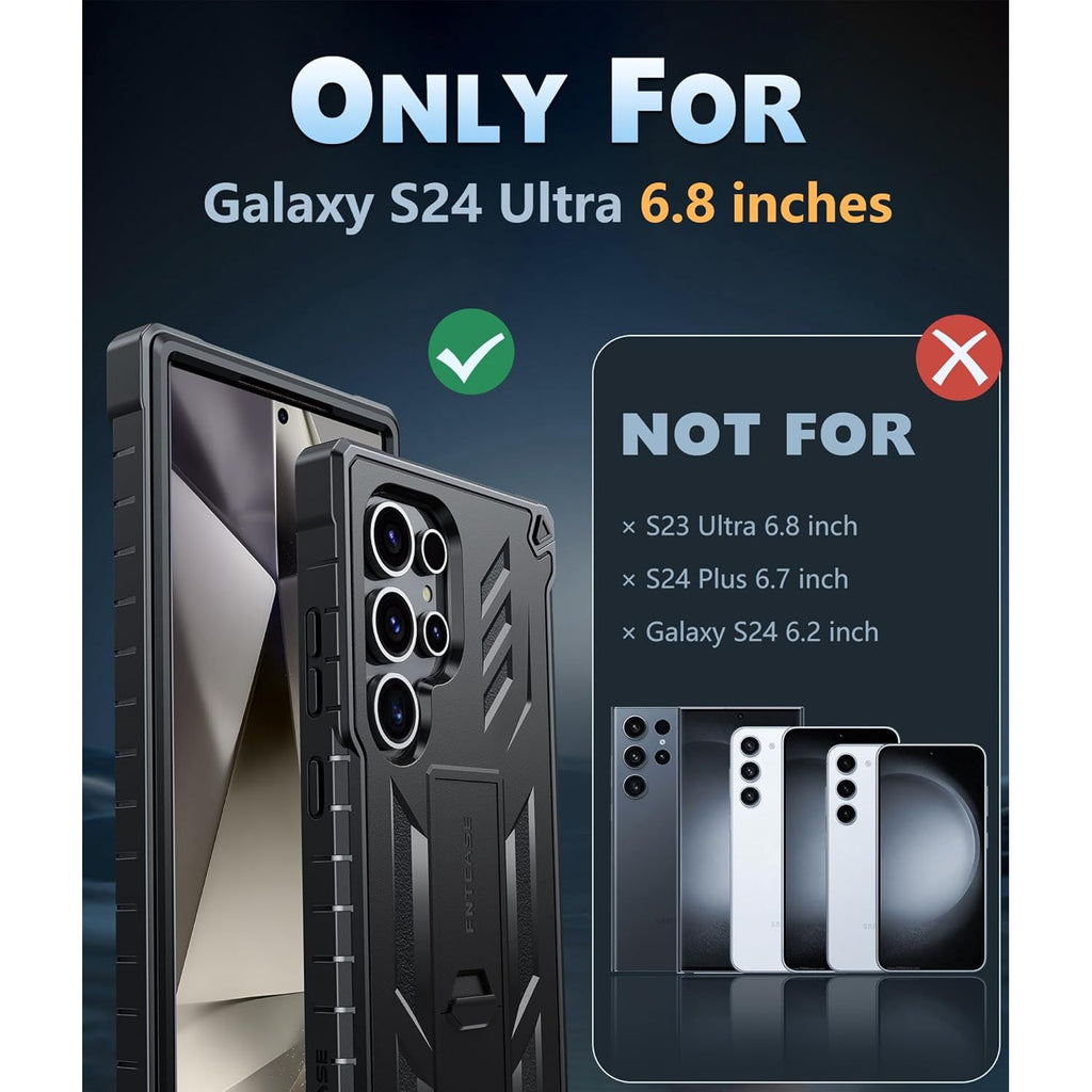 Buy now FNTCASE for Samsung Galaxy S24-Ultra Case: Military Grade Drop Proof Protection Cases with Kickstand | Shockproof Rugged Hard Phonecase Heavy Duty Matte Textured Protective Cover - 6.8 Inch Black at indiglob india