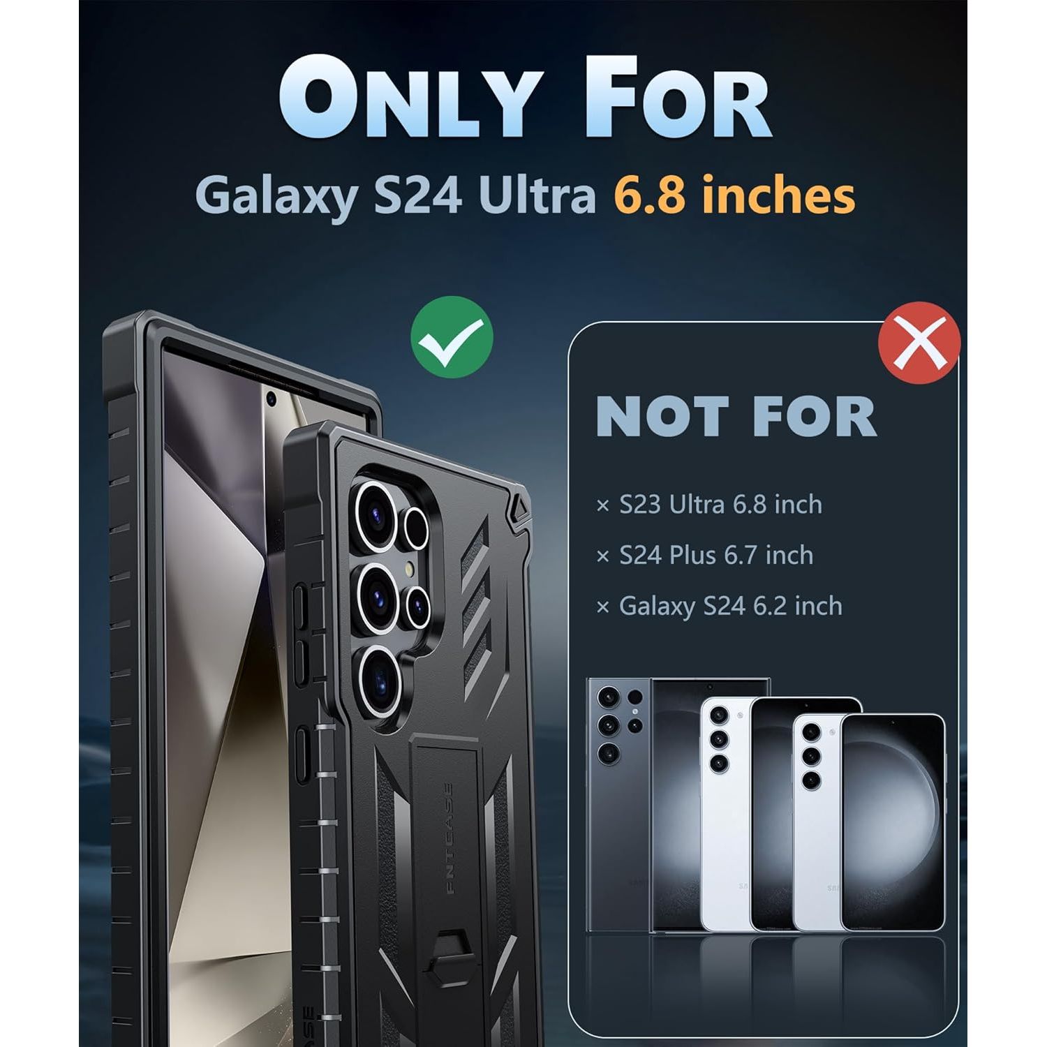 Buy now FNTCASE for Samsung Galaxy S24-Ultra Case: Military Grade Drop Proof Protection Cases with Kickstand | Shockproof Rugged Hard Phonecase Heavy Duty Matte Textured Protective Cover - 6.8 Inch Black at indiglob india
