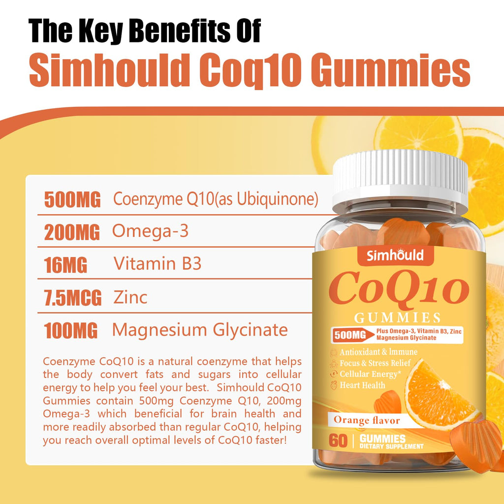 3 Packs CoQ10 500MG Gummies - Plus Omega-3, Magnesium, Vitamin B3 & Zinc - 3X Better Absorption Coenzyme Q10 Supplements for Heart Health, Cellular Energy & Antioxidant, Non-GMO 180 Counts