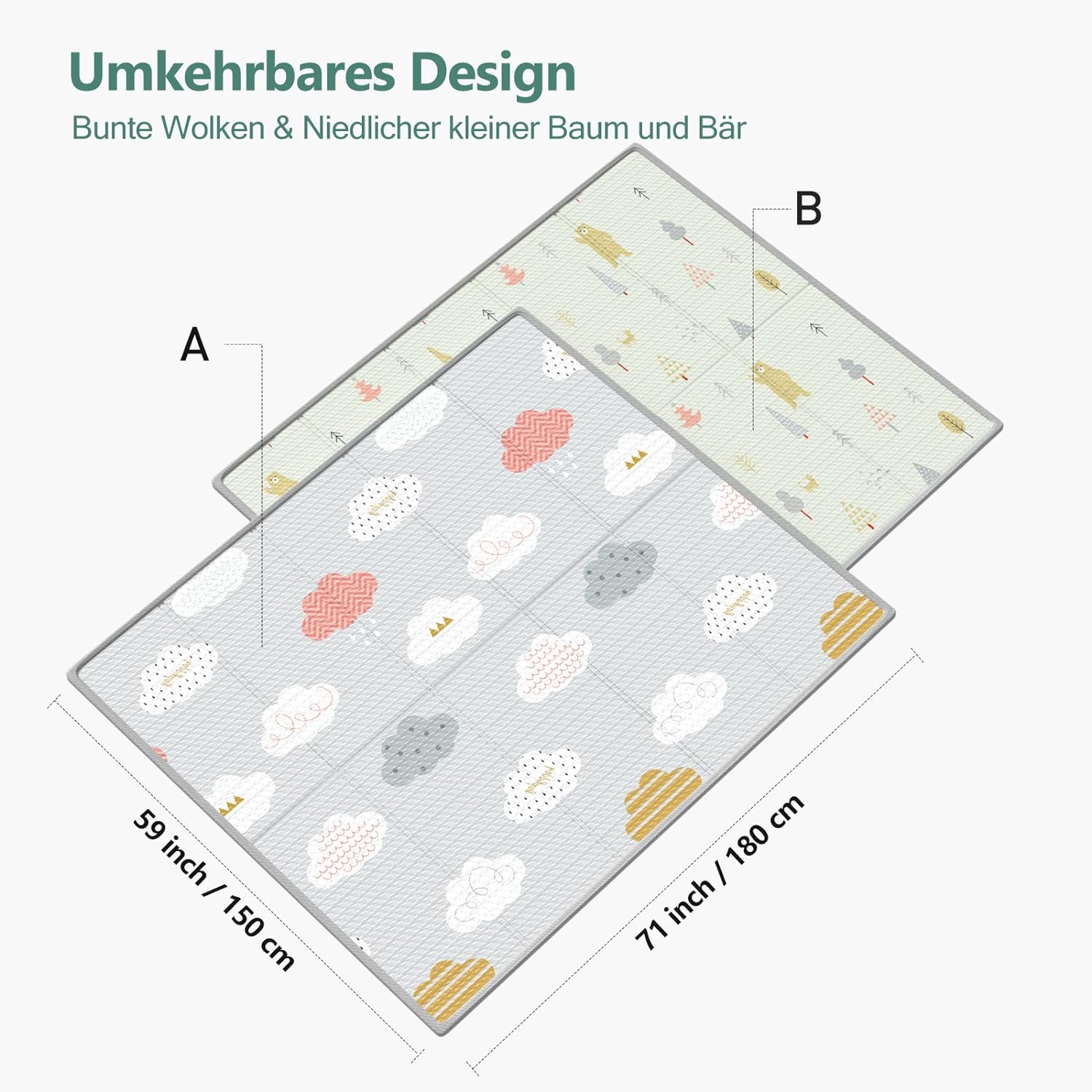Buy now UANLAUO Foldable Baby Play Mat, Extra Large Waterproof Activity Playmats for Babies,Toddlers, Infants, Play & Tummy Time, Foam Baby Mat for Floor with Travel Bag (Cloud(71x59x0.4inch)) at indiglob india