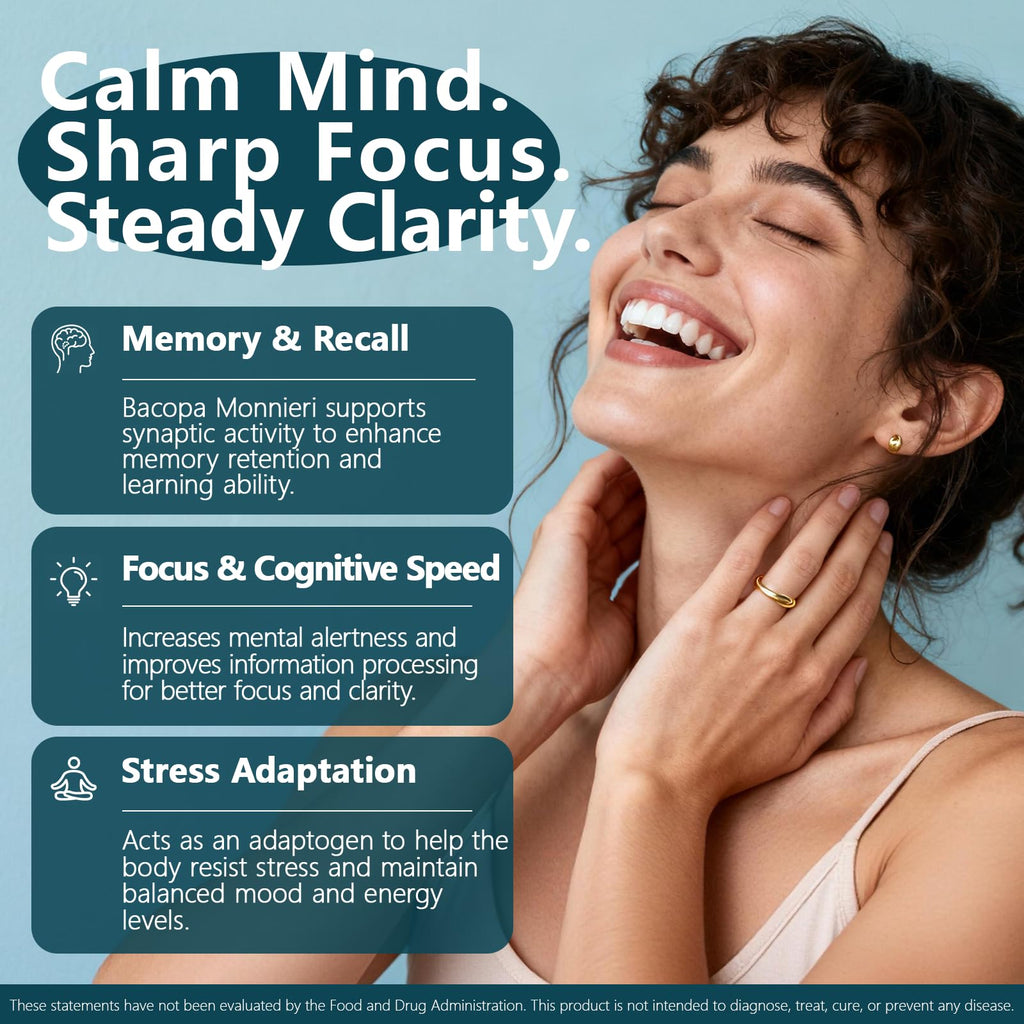 Organic Bacopa Monnieri Supplement 300 mg, Standardized to ≥55% Bacosides