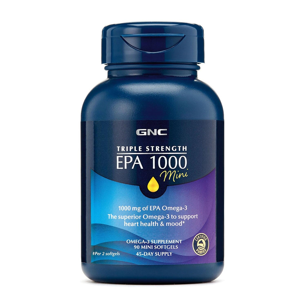 Buy now GNC Triple Strength Fish Oil EPA 1000 Mini, 1000mg Omega 3, Mini Softgels, Supports Eye, Brain, Skin, Healthy Triglycerides, Heart, Joint, Coated to Control Fishy Burps, 45 Servings at indiglob india