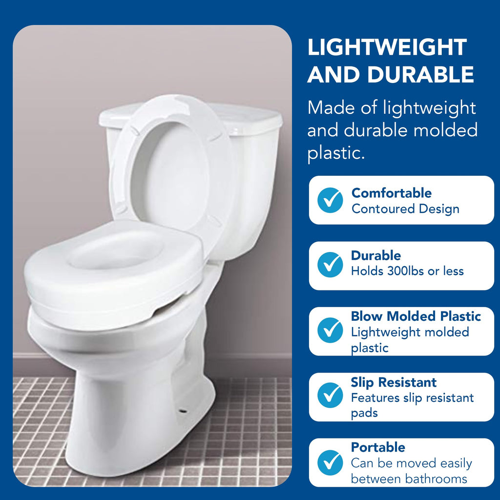 Carex Toilet Seat Riser, 5 Inch, Toilet Seat Risers for Seniors, Raised Toilet Seat, Supports 300lbs, Slip-Resistant, Toilet Riser, Elevated Toilet Seats