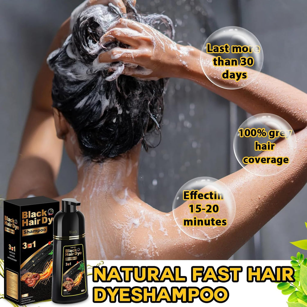 Sminktec Hair Dye Shampoo 3 in 1 for Gray Hair, Herbal Ingredients Natural Shampoo Hair Dye for Women Men (Black)