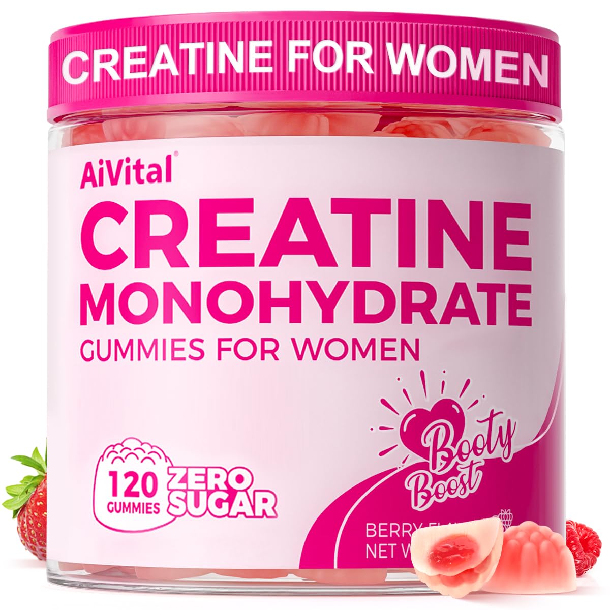 AiVital™ Creatine Gummies for Women, 5g Creatine Monohydrate Gummies +2g Collagen +1g BCAA, Women-Specific Formula, Sugar Free, 30 Servings, 120 Counts (Berry)