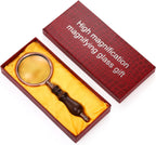 Hiceeden 10X Antique Magnifying Glass, Brass Handheld Magnifier with Wooden Handle, Decorative Reading Magnifying Lens, Vintage Gift for Elderly, Senior
