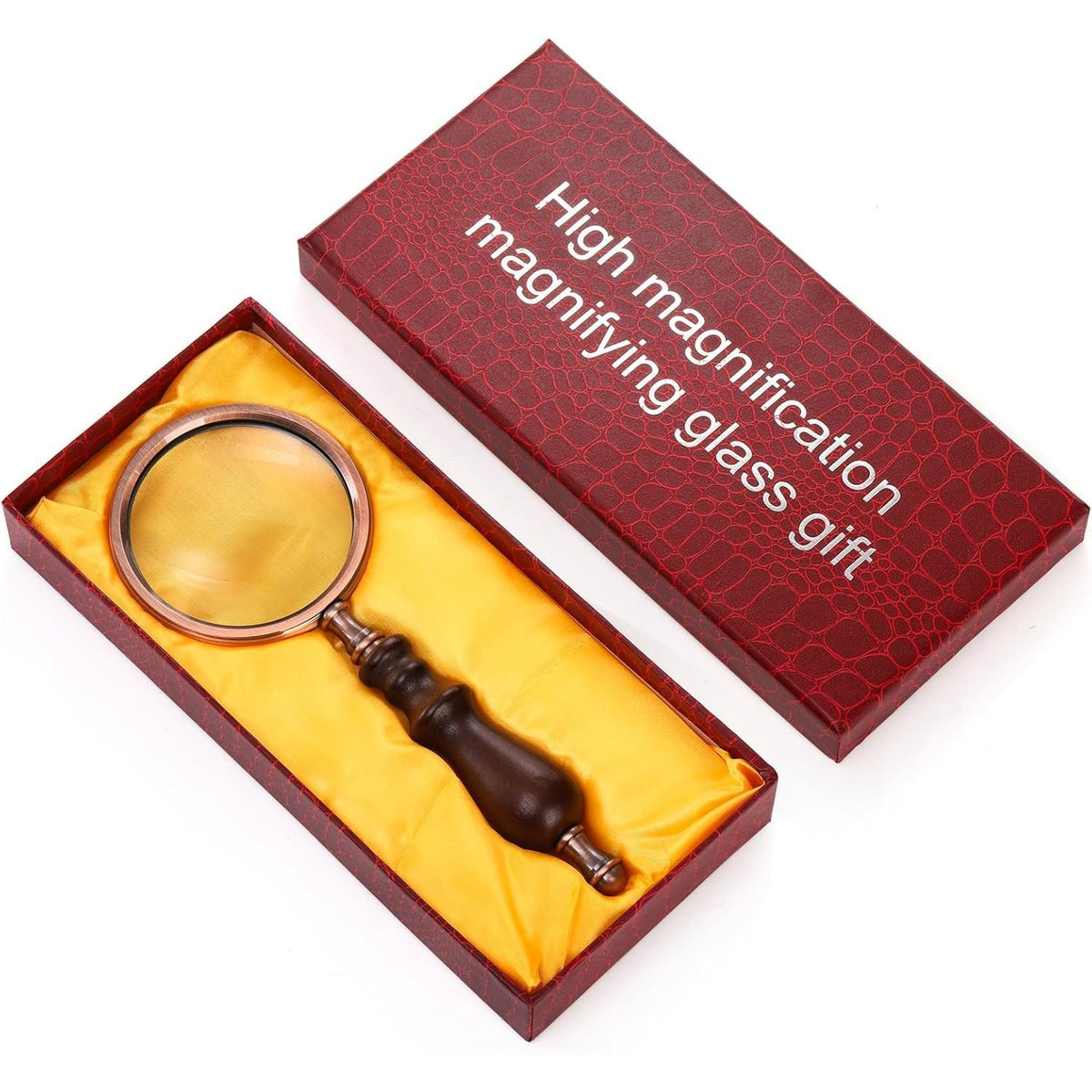 Hiceeden 10X Antique Magnifying Glass, Brass Handheld Magnifier with Wooden Handle, Decorative Reading Magnifying Lens, Vintage Gift for Elderly, Senior