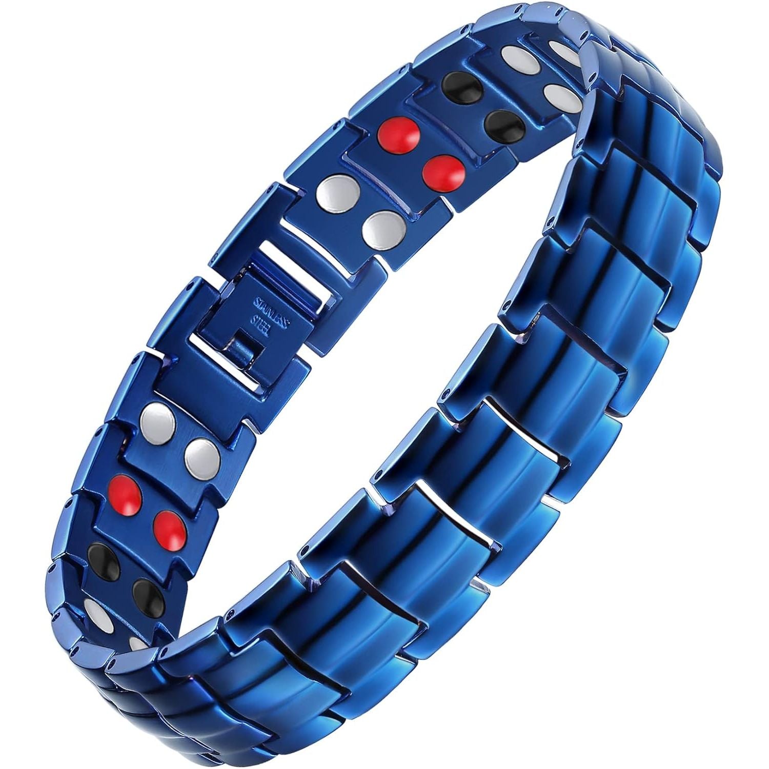 Buy now Feraco Mens Magnetic Bracelet Titanium Steel Magnetic Bracelet with Double Row 4 Elements Magnets (Silver) Midnight Blue at indiglob india