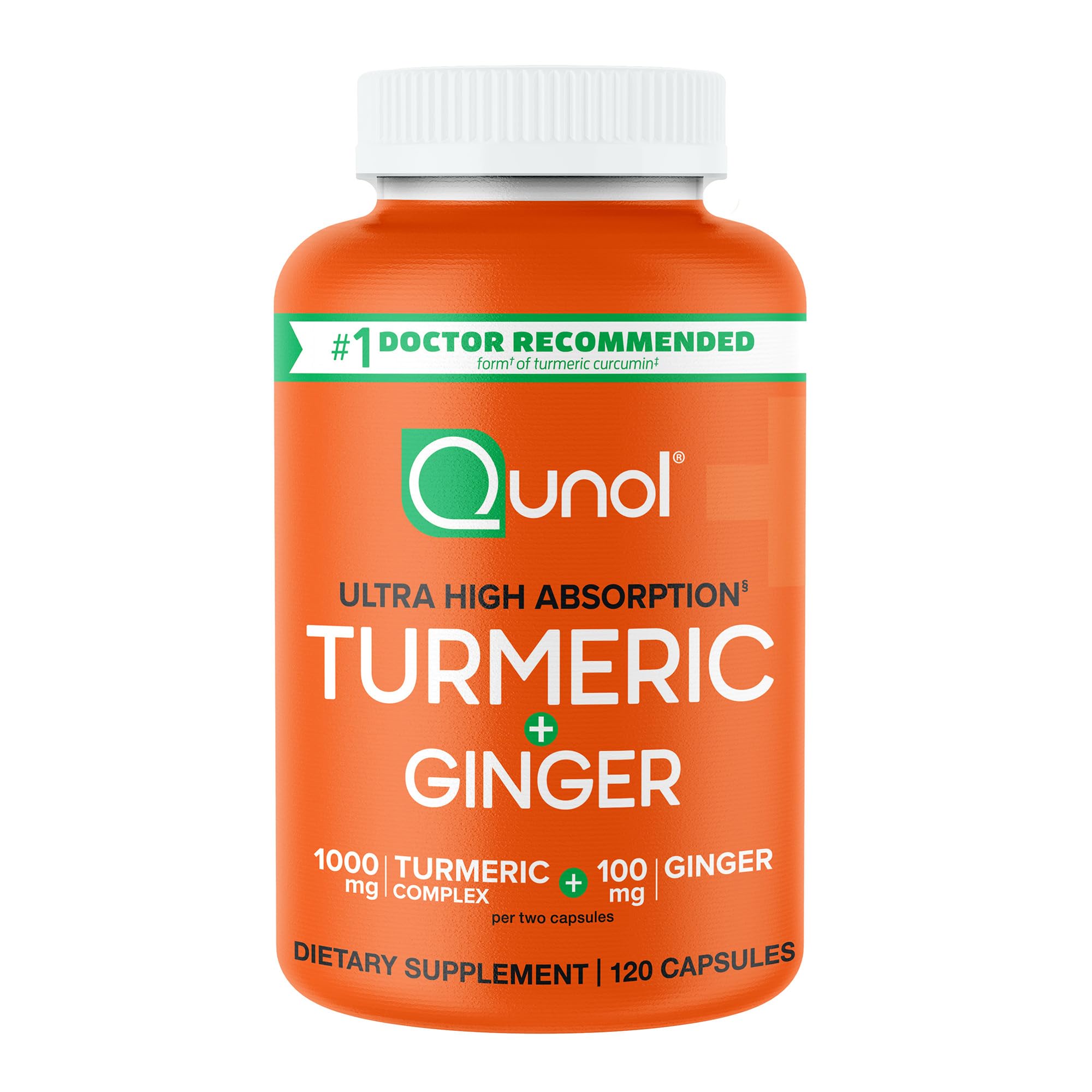 Qunol Turmeric Curcumin 1000mg and Ginger, Ultra High Absorption, 120 Count | #1 Doctor Recommended form of Turmeric Curcumin, Extra Strength Capsule for Joint Support and a Healthy Inflammation Response