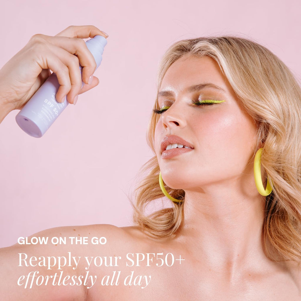 Naked Sundays SPF 50 Hydrating Glow Sunscreen Mist for Face, 75ml | No White Cast, makeup setting spray with Hyaluronic Acid, Vitamin E, Kakadu Plum, Non-Greasy, Vegan & Cruelty-Free