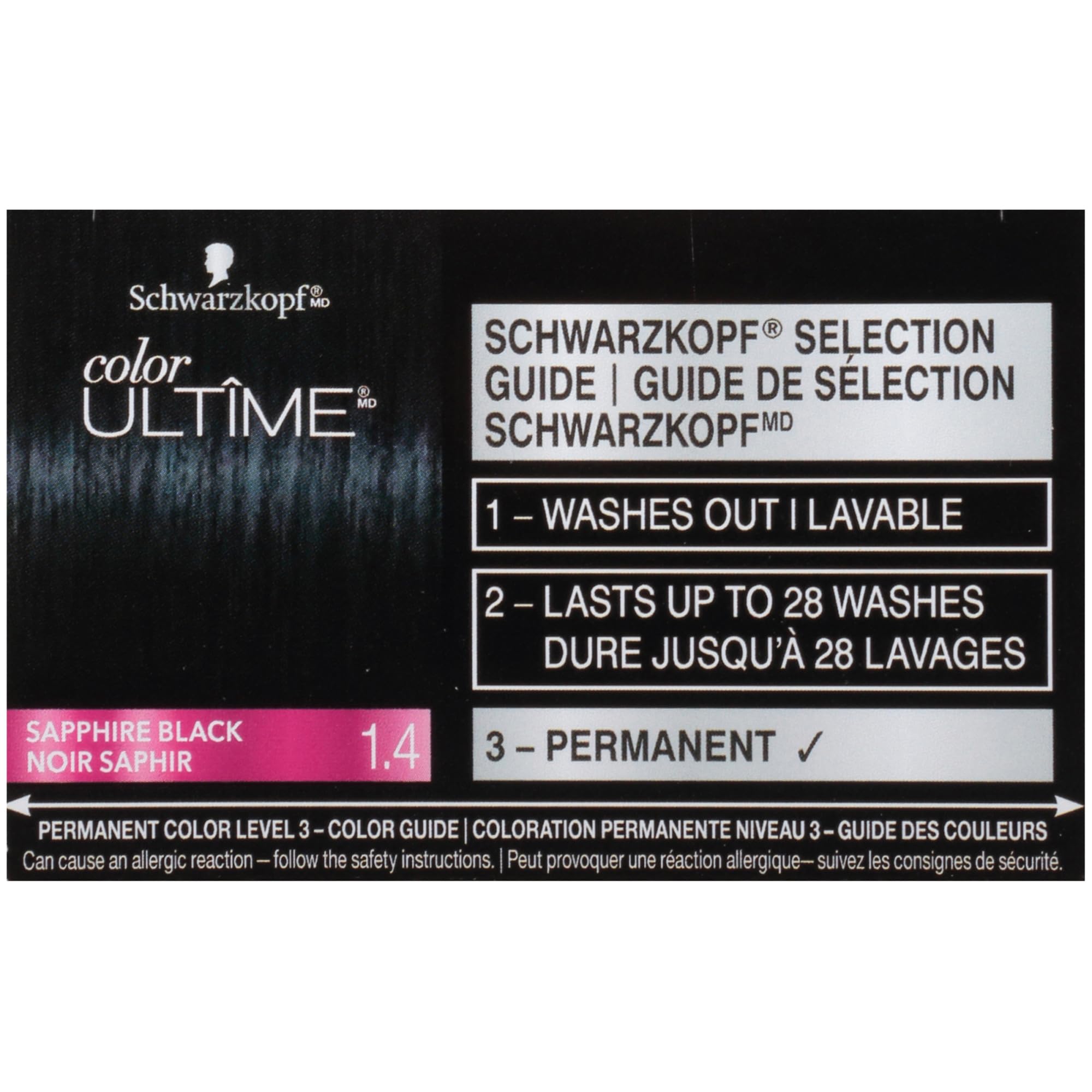 Schwarzkopf Color Ultime 1.4 Sapphire Black Hair Dye, Permanent Intense Black with Diamond Brilliance, Fade-Resistant, Covers Grays, All Hair Textures (Pack of 2)