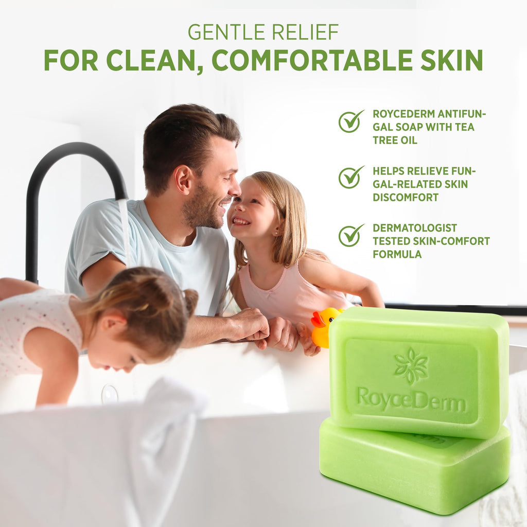 Roycederm Antifungal Bar Soap - Tea tree Oil Soap - Athlete’s Foot Treatment for Jock Itch & Ringworm - Medicated Antifungal Soap with Clotrimazole 1% - Tea Tree Oil Scent, 1 Pack