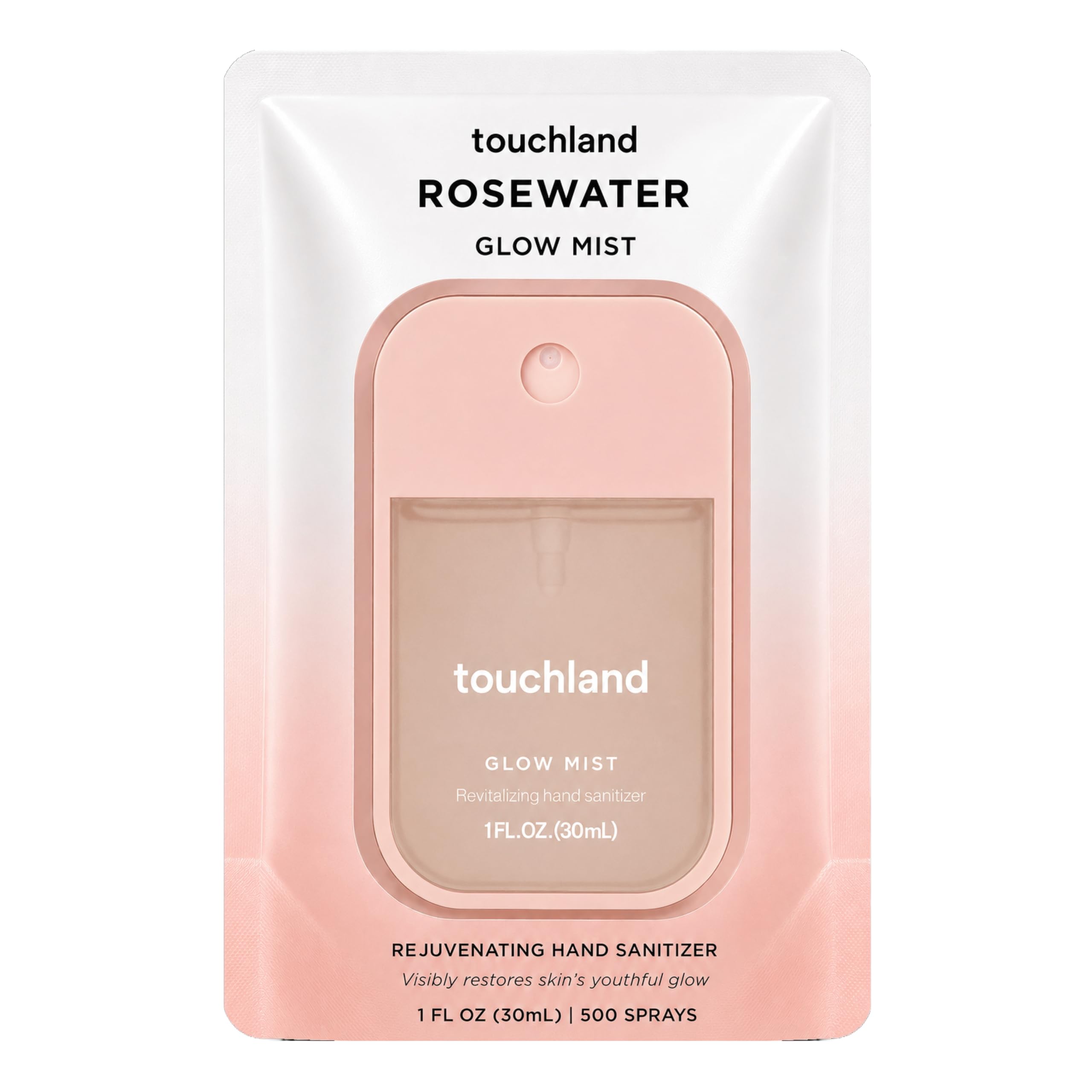 Touchland Glow Revitalizing Hydrating Hand Sanitizer Spray Travel Size | TSA ready Power Mist with skincare benefits. Soft and delicate classic floral scent for visibly restored youthful glow