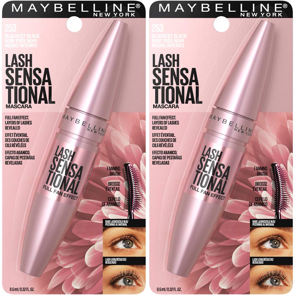 Buy now Maybelline Lash Sensational Washable Mascara, Lengthening and Volumizing for a Full Fan Effect, Blackest Black, 2 Count at indiglob india