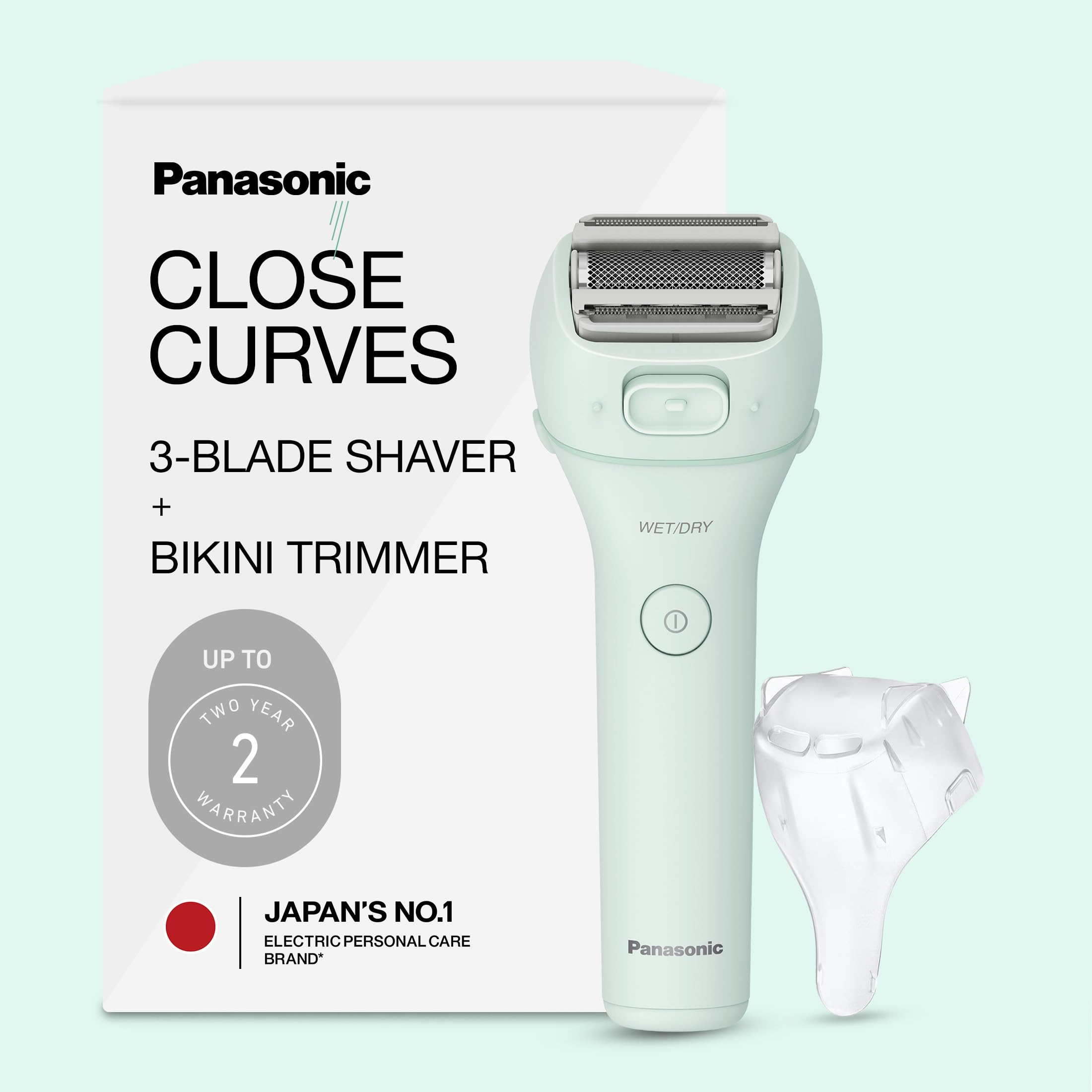 Panasonic Electric Bikini Trimmer, Waterproof Full-Body Cordless Electric Razors for Women Legs with Bikini Attachments, 3 Hypoallergenic Blades, for Travel, Shower, and Everyday Use - ES-AWL6AG